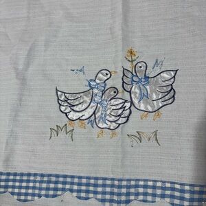 Vintage Embroidered Blue Duck Kitchen Curtains 28x36 Plaid Edge